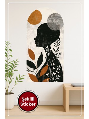 KOSS Dijital Oval Şekilli Sanatsal Silüet Sticker Doğal Temalı Bitki Desenli Dekoratif Duvar Sticker