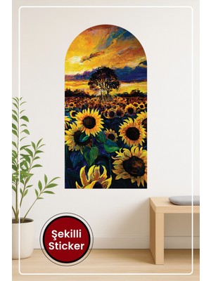 KOSS Dijital Oval Şekilli Ayçiçeği ve Gün Batımı Manzara Dekoratif Duvar Sticker Ev Ofis Salon Hol Için Süs