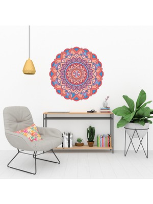KOSS Dijital Mandala Koleksiyonu Rengarenk Çiçek Deseni Sticker, Yuvarlak Duvar Stickerı, Çiçekli Duvar Dekoru
