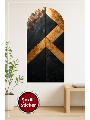 KOSS Dijital Oval Şekilli Lüks Tasarım Sticker Altın Detaylı Chevron Desenli Duvar Sticker
