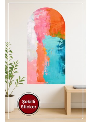 KOSS Dijital Oval Şekilli Soyut Sanat Sticker Fırça Darbeli Renk Geçişli Modern Duvar Sticker
