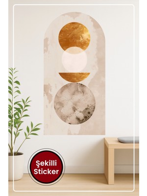 KOSS Dijital Oval Şekilli Geometrik Desenli Sticker Altın Beyaz Gri Tonlarda Modern Sanatsal Duvar Sticker