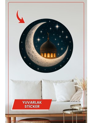 KOSS Dijital Hilal Ay Cami Gece Yuvarlak Sticker Dekoratif Çıkartma Duvar Ev Ramazan Manevi Tasarım