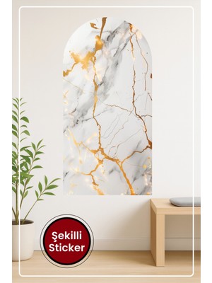 KOSS Dijital Oval Şekilli Premium Tasarım Sticker Mermer Dokulu Sanatsal Duvar Sticker