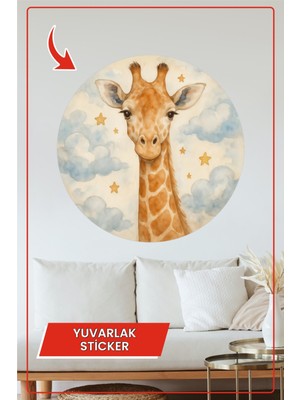 KOSS Dijital Zürafa Gökyüzü Yuvarlak Sticker Bulutlu Yıldızlı Temalı Dekoratif Çıkartma Çocuk Odası Duvar Dekoru