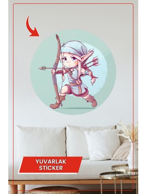 KOSS Dijital Okçu Elf Temalı Dekoratif Duvar Stickerı Çizgi Stil Çocuk Odası Ev Ofis Duvar Dekoru