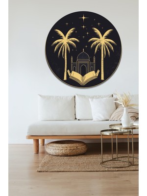 KOSS Dijital Islami Cami Yuvarlak Sticker, Yuvarlak Şekilli Sticker, Soyut Ramazan Bayramı Duvar Dekoru