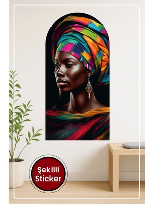 KOSS Dijital Afrika Esintili Kadın Portresi Oval Şekilli Duvar Sticker Modern Sanatsal Dekor Tasarımı