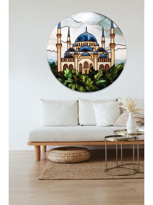 KOSS Dijital Cami Manzarası Yuvarlak Sticker, Yuvarlak Şekilli Sticker, Ramazan Bayramı Duvar Dekoru
