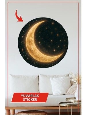 KOSS Dijital Hilal Ay Yıldızlı Gece Yuvarlak Sticker Dekoratif Çıkartma Duvar Çocuk Odası Masalsı Tasarım
