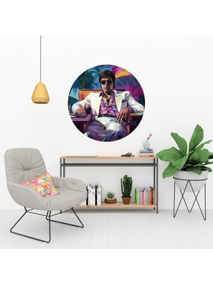 KOSS Dijital Ünlü Tony Montana Yuvarlak Sticker, Yuvarlak Şekilli Sticker, Genç Odası Duvar Dekoru