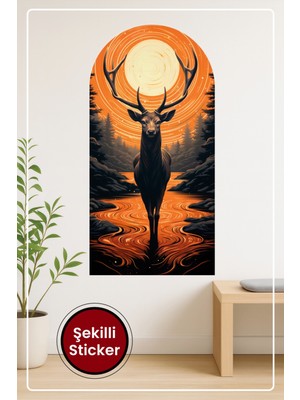 KOSS Dijital Oval Şekilli Geyik ve Gün Batımı Manzaralı Dekoratif Duvar Sticker Ev Ofis Için Modern Dekor