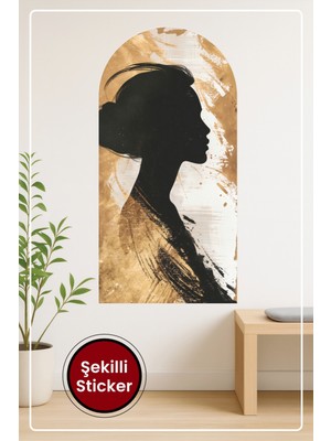 KOSS Dijital Oval Şekilli Kadın Silüet Sticker Altın Beyaz Desenli Sanatsal Görünümlü Dekoratif Duvar Sticker