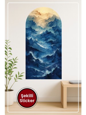 KOSS Dijital Oval Şekilli Gün Doğumu Temalı Sticker Dağ ve Ufuk Detaylı Duvar Sticker