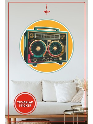 KOSS Dijital Retro Müzik Çalar Yuvarlak Sticker Vintage Tasarım Dekoratif Çıkartma Ev Ofis Duvar Dekoru