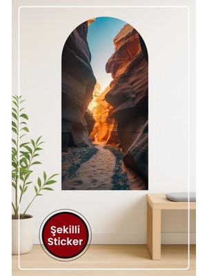 KOSS Dijital Oval Şekilli Gerçekçi Kanyon Manzarası Güneş Işıklı Doğal Kayalık Duvar Sticker