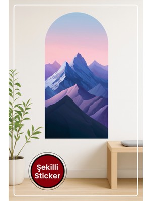 KOSS Dijital Oval Şekilli Soyut Dağ Sticker Güneşli Ufuk Dağ Silüetli Minimalist Duvar Sticker