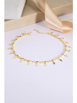 925 Ayar Gümüş Üzeri Altın Kaplama Kutup Yıldız Sallantılı Halhal