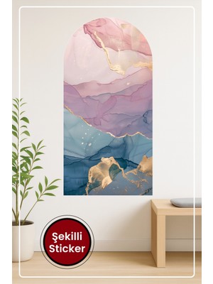 KOSS Dijital Oval Şekilli Renkli Mermer Sticker Sanatsal Görünümlü Modern Ev Dekorasyonu Duvar Sticker