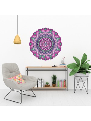 KOSS Dijital Mandala Tarzı Renkli Çiçek Deseni Yuvarlak Sticker, Yuvarlak Duvar Stickerı, Çiçek Deseni Sticker