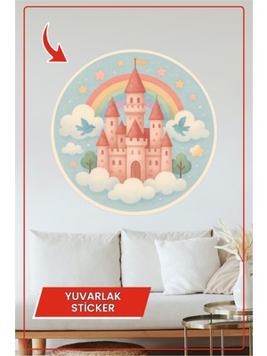 KOSS Dijital Masal Şatosu Gökkuşağı Yuvarlak Sticker Renkli Bulutlu Temalı Dekoratif Çıkartma Çocuk Odası Duvar
