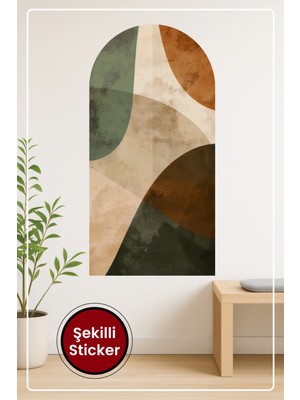 KOSS Dijital Oval Şekilli Renkli Desen Sticker Toprak Tonlarında Modern Ev Dekorasyonu Duvar Sticker