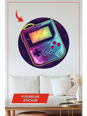 KOSS Dijital Retro Neon El Konsolu Temalı Yuvarlak Sticker Duvar Dekoru Ev Ofis Çocuk Odası Için