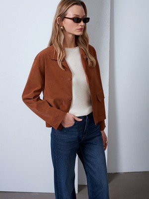 Dilvin 60782 Cep Detaylı Süet Ceket-Camel