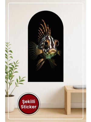 KOSS Dijital Oval Şekilli Balık Portresi Desenli Dekoratif Duvar Sticker Ev Ofis Salon Hol Için Modern Süs