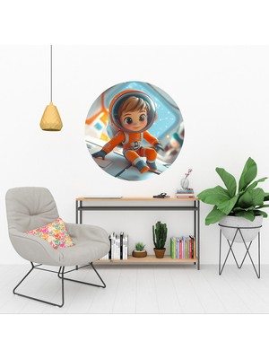 KOSS Dijital Küçük Astronot Renkli Yuvarlak Sticker, Yuvarlak Şekilli Sticker, Çocuk Odası Duvar Dekoru