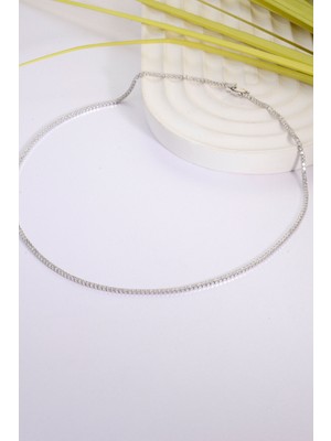 925 Ayar Gümüş 1,5mm Taşlı Klasik Su Yolu Kolye