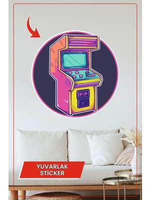 KOSS Dijital Retro Oyun Makinesi Temalı Renkli Yuvarlak Sticker Duvar Dekorasyonu Ev Ofis Iş Yeri Kullanımı Için