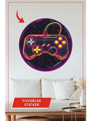 KOSS Dijital Neon Oyun Konsolu Tasarımlı Yuvarlak Sticker Duvar Dekoru Ev Ofis Oyun Alanı Için