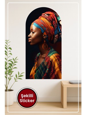 KOSS Dijital Afrika Stili Kadın Portresi Oval Şekilli Duvar Sticker Modern Dekoratif Sanat Tasarımı