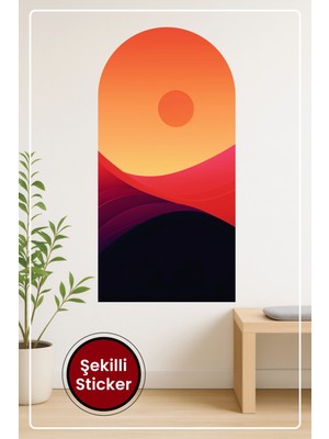 KOSS Dijital Soyut Manzara Deseni Oval Şekilli Duvar Sticker Renkli Gün Batımı Temalı Dekor Tasarımı