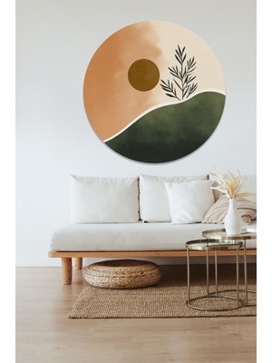 KOSS Dijital Bohem Tarzı Minimal Yuvarlak Sticker, Yuvarlak Şekilli Sticker, Modern Soyut Manzara Duvar Dekoru