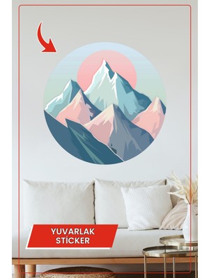 KOSS Dijital Soyut Dağlar Güneş Yuvarlak Sticker Modern Minimal Tarz Dekoratif Çıkartma Ev Ofis Duvar Dekoru