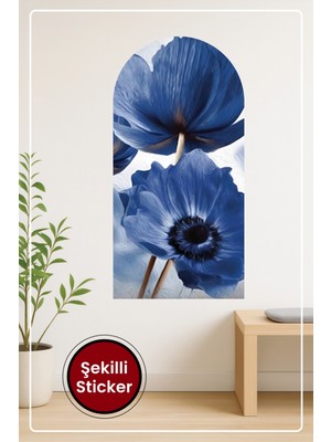 KOSS Dijital Oval Şekilli Mavi Gelincik Çiçeği Dekoratif Duvar Sticker Ev Ofis Salon Hol Için Süs