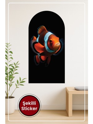 KOSS Dijital Oval Şekilli Renkli Balık Portresi Desenli Dekoratif Duvar Sticker Ev Ofis Salon Hol Için Süs