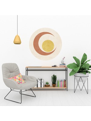 KOSS Dijital Minimal Ay ve Güneş Yuvarlak Sticker, Yuvarlak Duvar Stickerı, Boho Tarzı Modern Duvar Dekoru