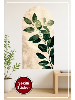 KOSS Dijital Oval Şekilli Botanik Desen Sticker Yeşil Yapraklı Estetik Ev Dekorasyonu Duvar Sticker