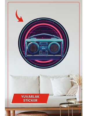 KOSS Dijital Retro Kaset Çalar Tasarımlı Neon Renkli Yuvarlak Sticker Duvar Dekoru Ev Ofis Iş Yeri Için