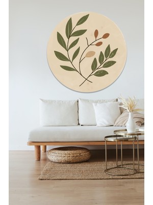 KOSS Dijital Bohem Tarzı Yapraklar Yuvarlak Sticker, Yuvarlak Şekilli Sticker, Modern Minimal Duvar Dekoru