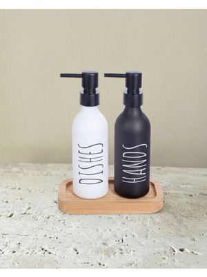 Leelahome Ahşap Standlı Sıvı Sabunluk 330 ml - Siyah