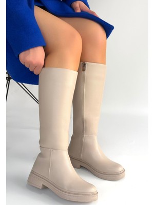 Zerenyus Esni Premium Basic Günlük Fermuarlı Bej Çizme