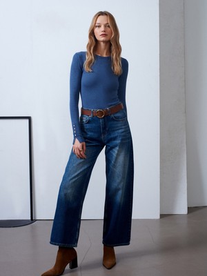 Dilvin 72121 %100 Pamuk Geniş Paça Jean-Mavi