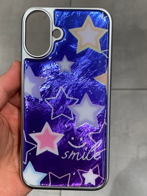 Iphone 16 Uyumlu Yıldız Desenli Epoksi Kılıf Simli Parıltılı Silikon Telefon Kılıfı