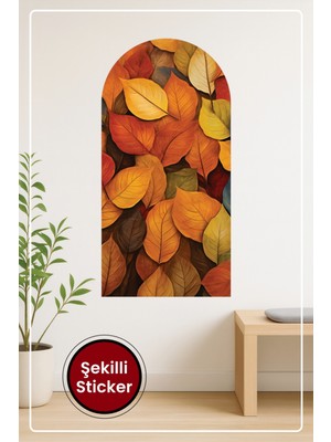 KOSS Dijital Oval Şekilli Sonbahar Yaprakları Desenli Dekoratif Duvar Sticker Ev Ofis Salon Hol Için Süs
