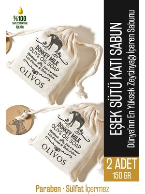Olivos %100 Doğal Eşek Sütü ve Zeytinyağlı Katı Sabun Eşek Sütlü El Sabunu Yoğun Nemlendirici 150 gr 2 Adet