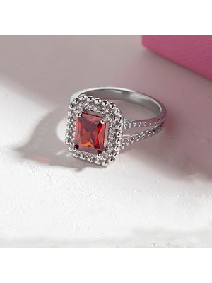 By More 925 Ayar Garnet Taşı Rengi Güverse Modeli Gümüş Yüzük - 13